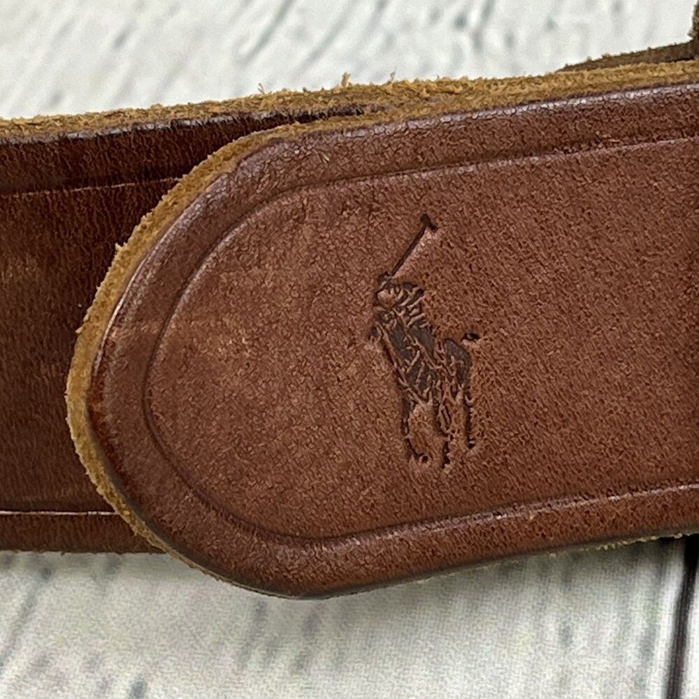 Polo Ralph Lauren Double Ring Leather Belt Brown 55” x 1.5” Designer Western - Picture 4 of 9